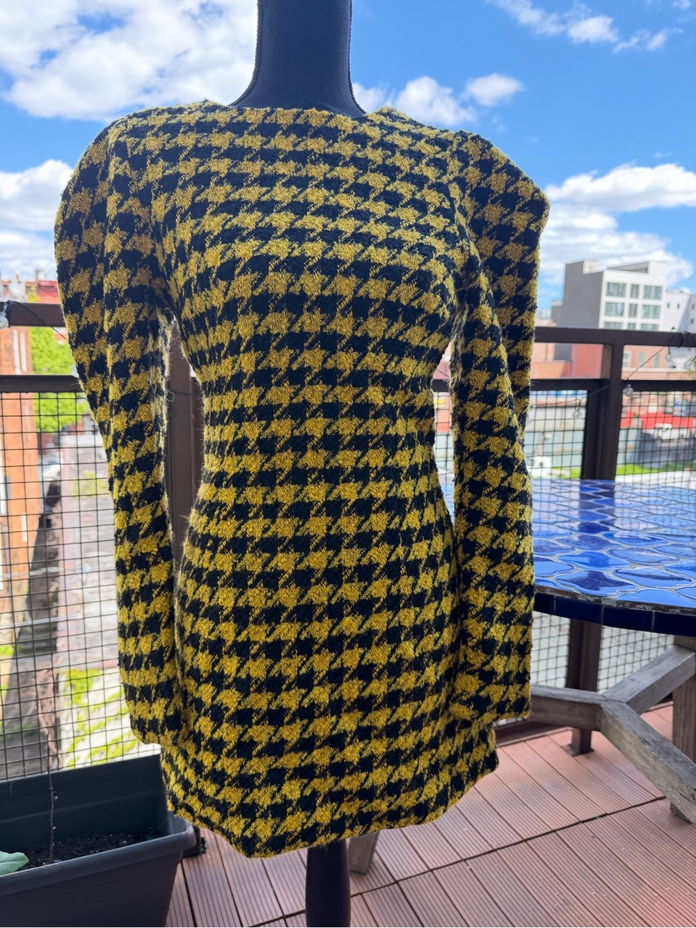 House of Harlow 1960 Yellow and Black Houndstooth Mini Dress